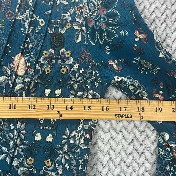 Altar'd State Boho Teal Blue Green Floral Paisley Mini Dress Size S Bell Sleeves - Picture 6 of 8
